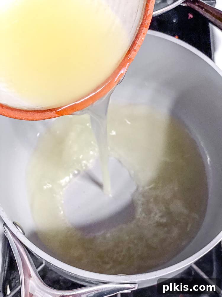 Sunshine Vegan Lemon Squares 6 process shot showing lemon juice being added to saucepan