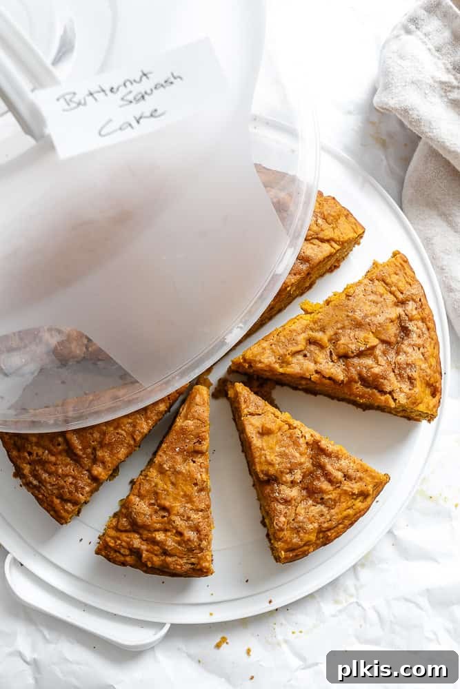 Spiced Butternut Delight 8 A freshly baked Butternut Squash Cake stored in an airtight container, ready for refrigeration or freezing.