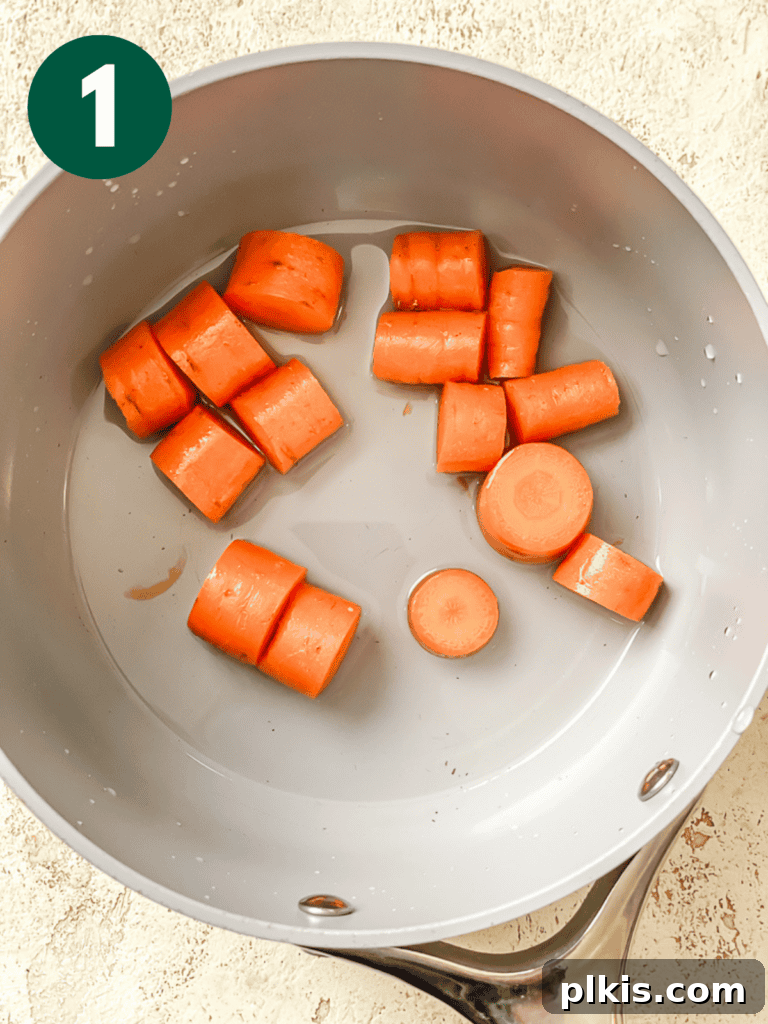 Vibrant Japanese Carrot Ginger Dressing 4 process shot showing carrots in pot, ready for cooking