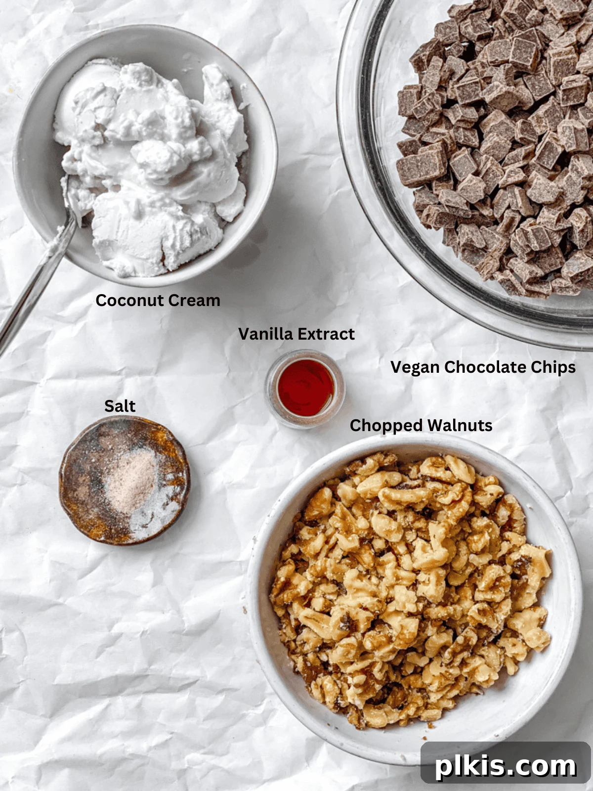 ingredients for Vegan Fudge [Easy Microwave Fudge] measured out on a white surface