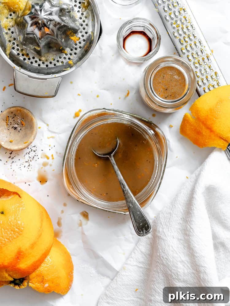 Bright Orange Vinaigrette 2 completed Easy Orange Vinaigrette in a jar, ready to be served