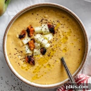 Sweet Autumn Squash and Apple Bisque 10 Completed Butternut Squash and Apple Soup in a bowl.
