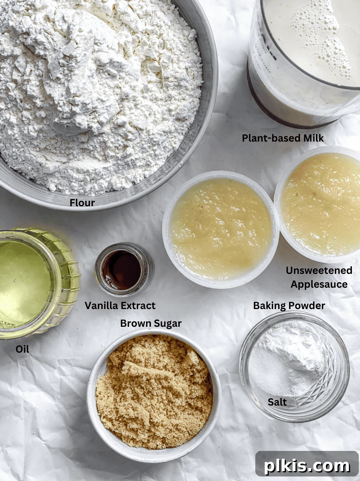 Collection of ingredients for Vegan Sheet Pan Pancakes.