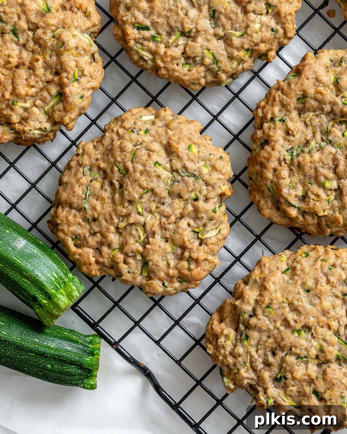 Wholesome Zucchini Oat Delights 2 completed Oatmeal Zucchini Cookies on wire rack