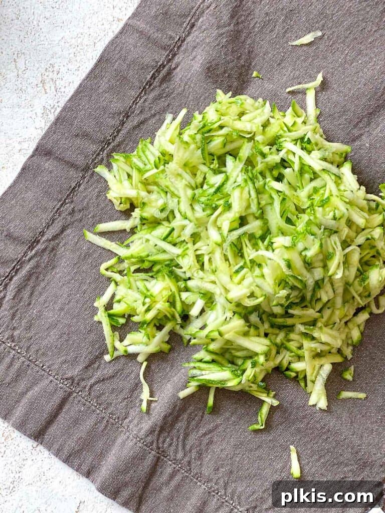 Wholesome Zucchini Oat Delights 13 process shot showing grated zucchini on on paper