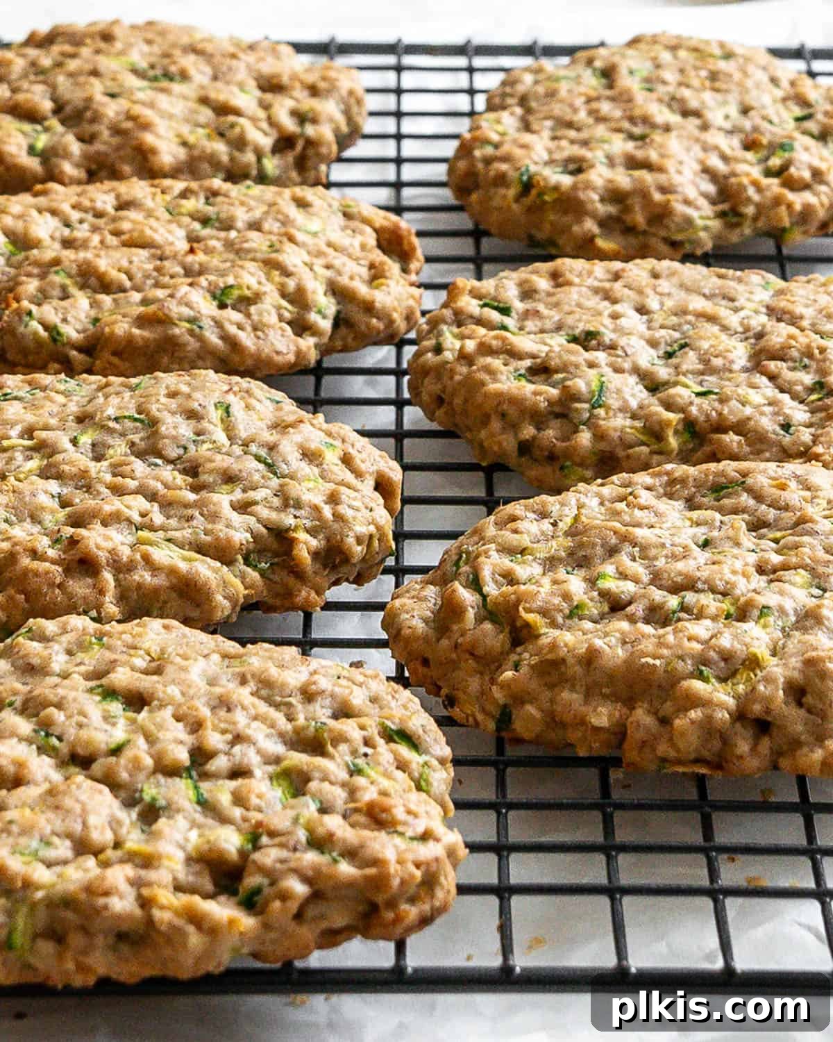 Wholesome Zucchini Oat Delights 21 completed Oatmeal Zucchini Cookies on wire rack