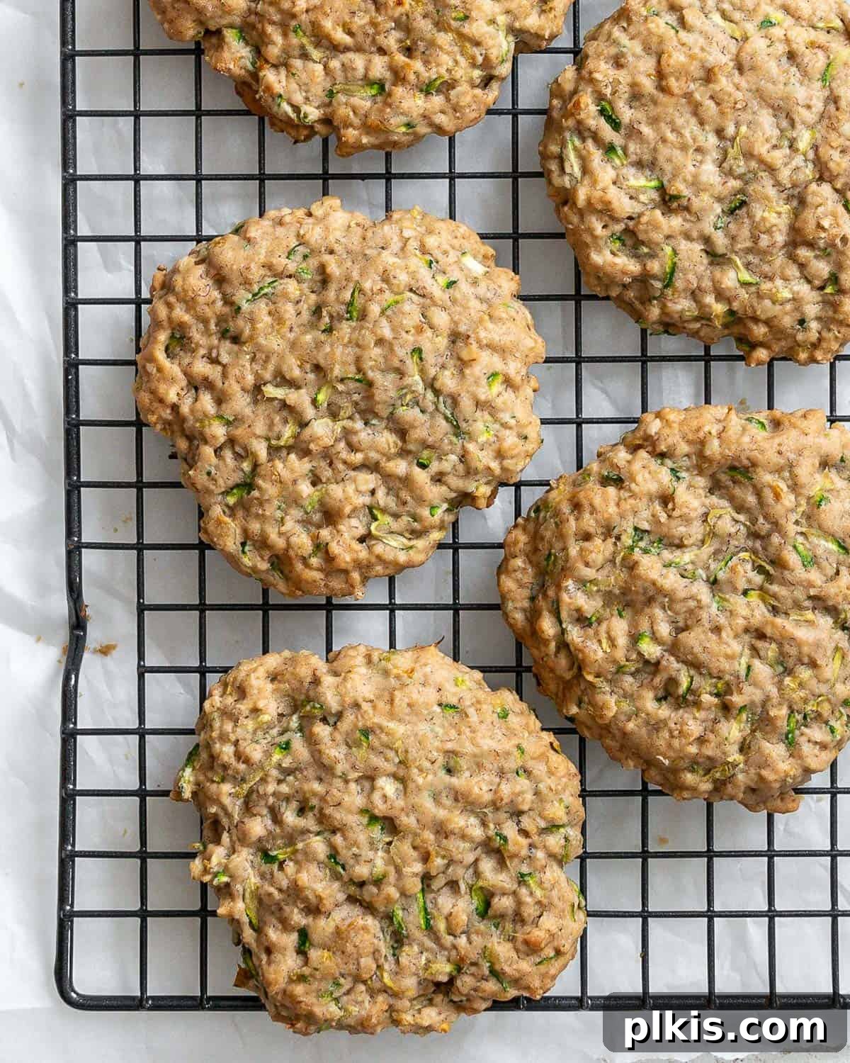 Wholesome Zucchini Oat Delights 22 completed Oatmeal Zucchini Cookies on wire rack