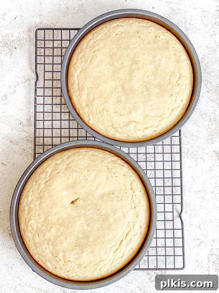 Tropical Coconut Bliss 7 Process shot showing post baked cakes on cooling rack.