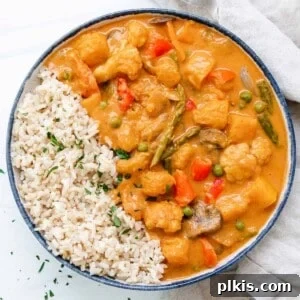 Golden Butternut Curry 10 finished bowl of butternut squash curry with rice