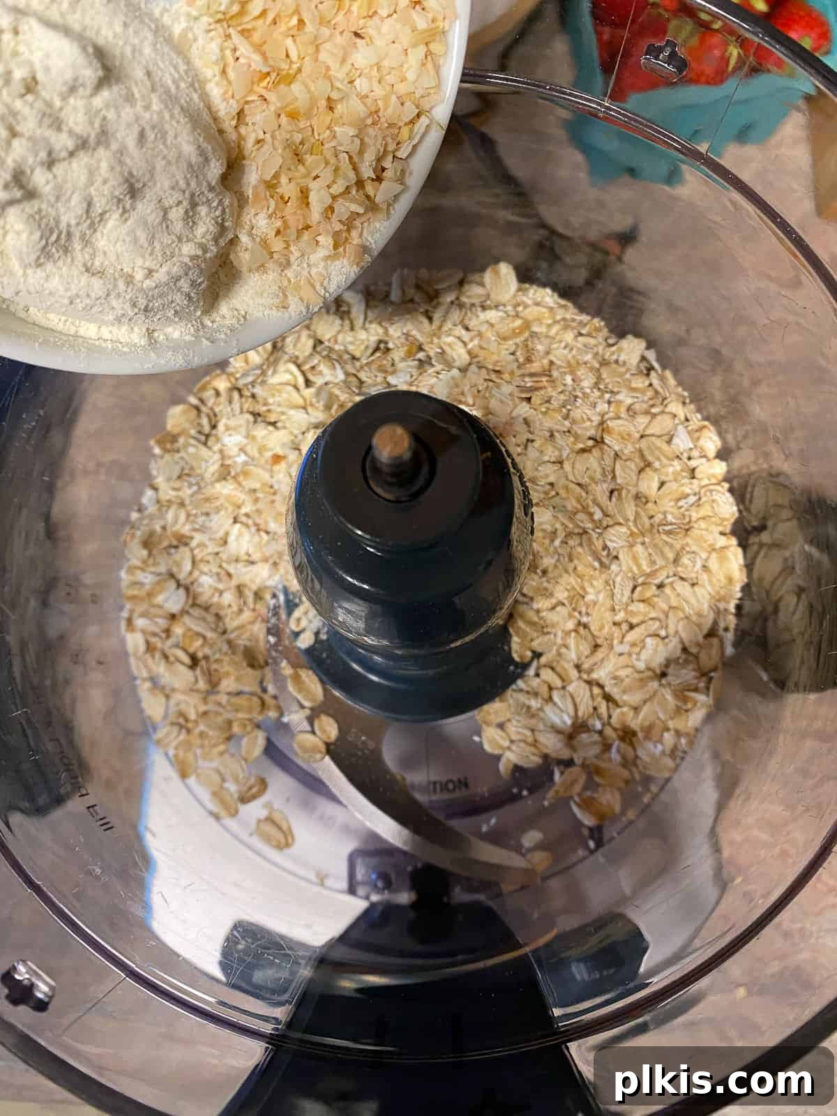 Hearty Plant-Based Lentil Street Tacos 7 process shot of adding flour to food processor