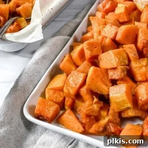 finished butternut squash on a baking dish