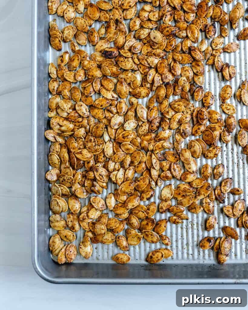 Fiery Roasted Pumpkin Seeds 8 Close-up of golden-brown roasted spicy pumpkin seeds, perfectly crunchy and ready to eat.
