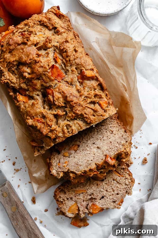 completed Easy Persimmon Bread on parchment paper