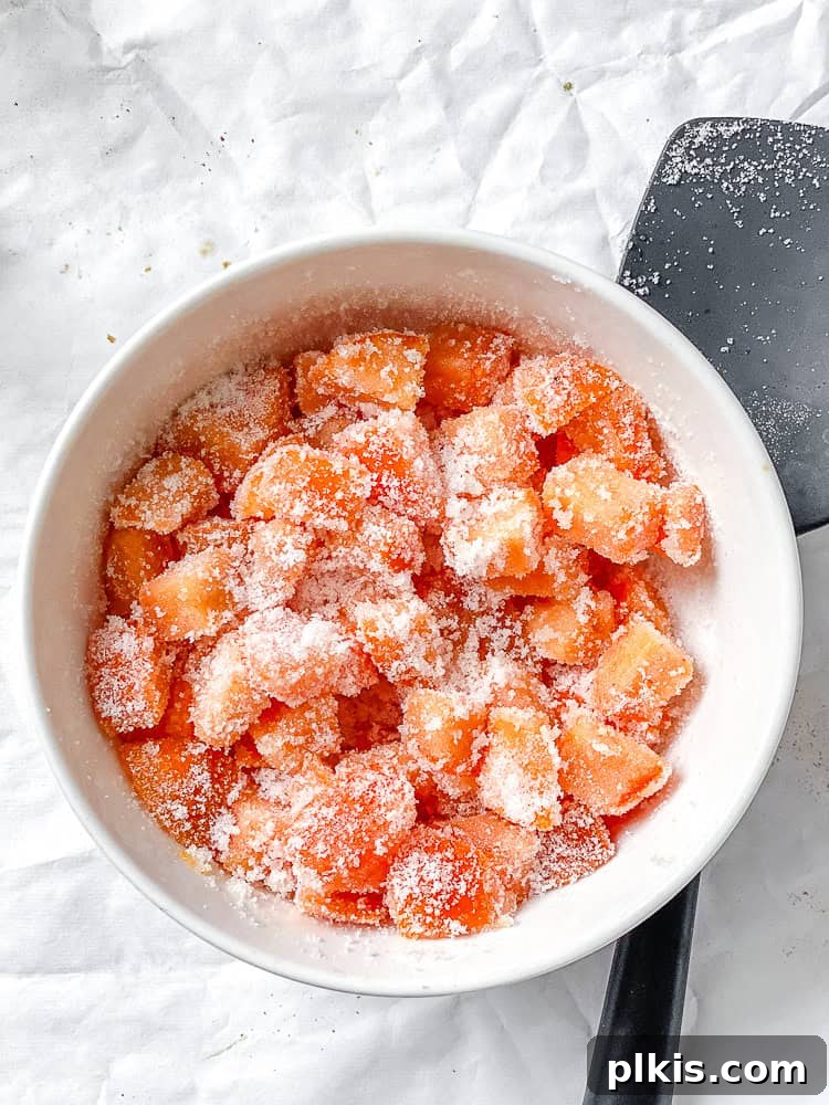 process shot showing persimmon in a bowl