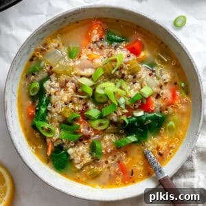 Hearty Quinoa and Vegetable Soup Recipe for Comforting Meals 14 completed Quinoa Vegetable Soup in a bowl