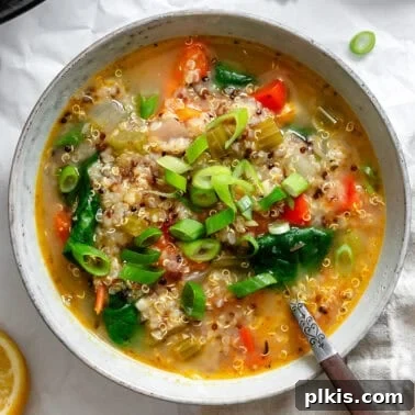 Hearty Quinoa and Vegetable Soup Recipe for Comforting Meals 10 completed Quinoa Vegetable Soup in a bowl