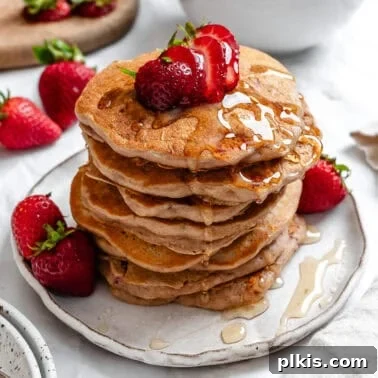 completed Strawberry Pancakes [Eggless & Dairy-Free] plated