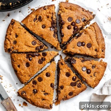 Soft Chewy Banana Bread Cookies Recipe 14 a sliced skillet chocolate chip cookie.
