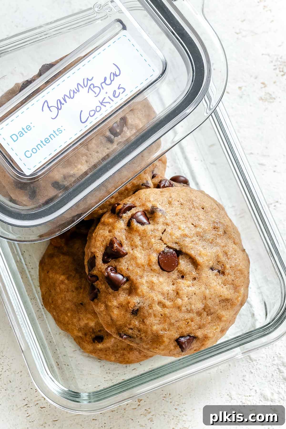 Soft Chewy Banana Bread Cookies Recipe 10 Completed Banana Bread cookies in storage container.