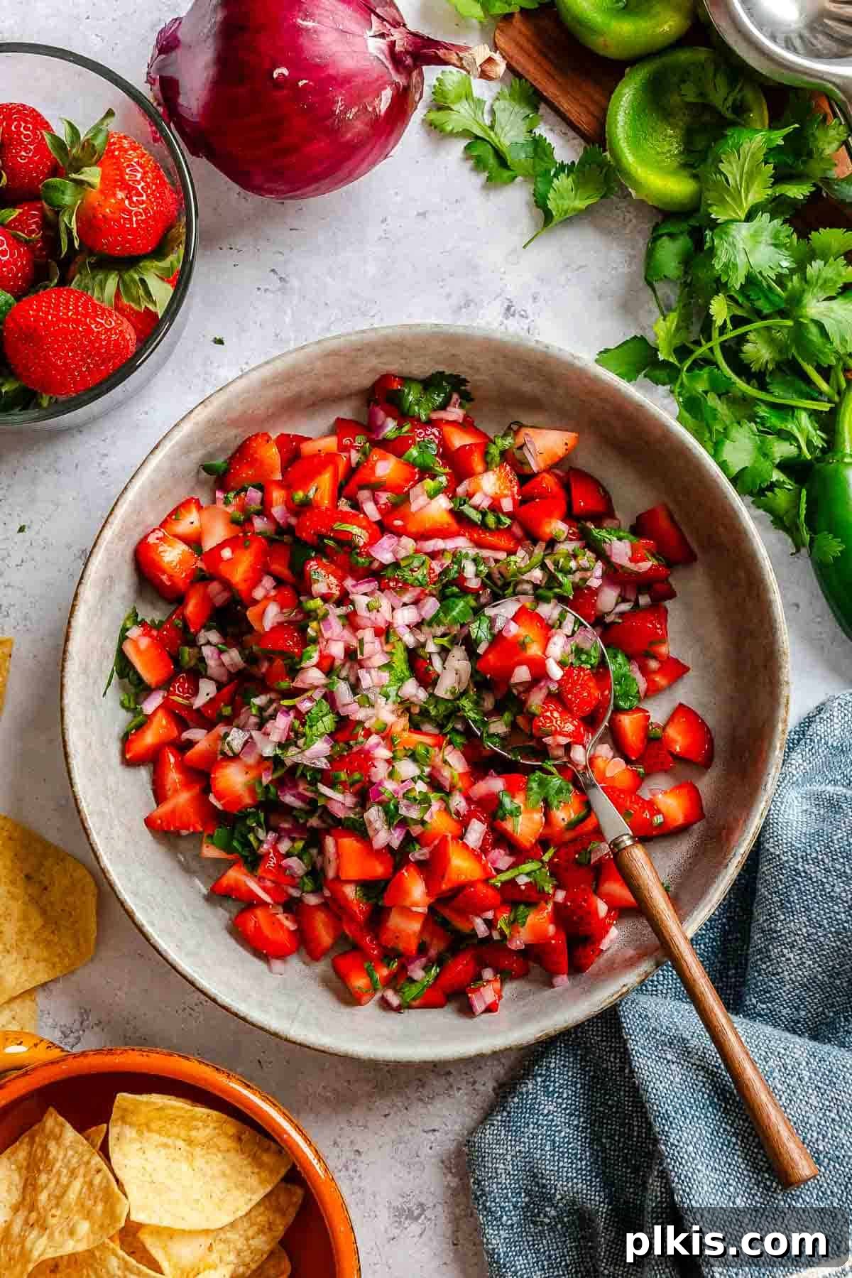 Fresh Strawberry Salsa: Sweet, Tangy Summer Recipe 2 Completed Strawberry Salsa in a bowl.