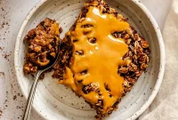 Chocolate Banana Baked Oatmeal with Peanut Butter Swirl