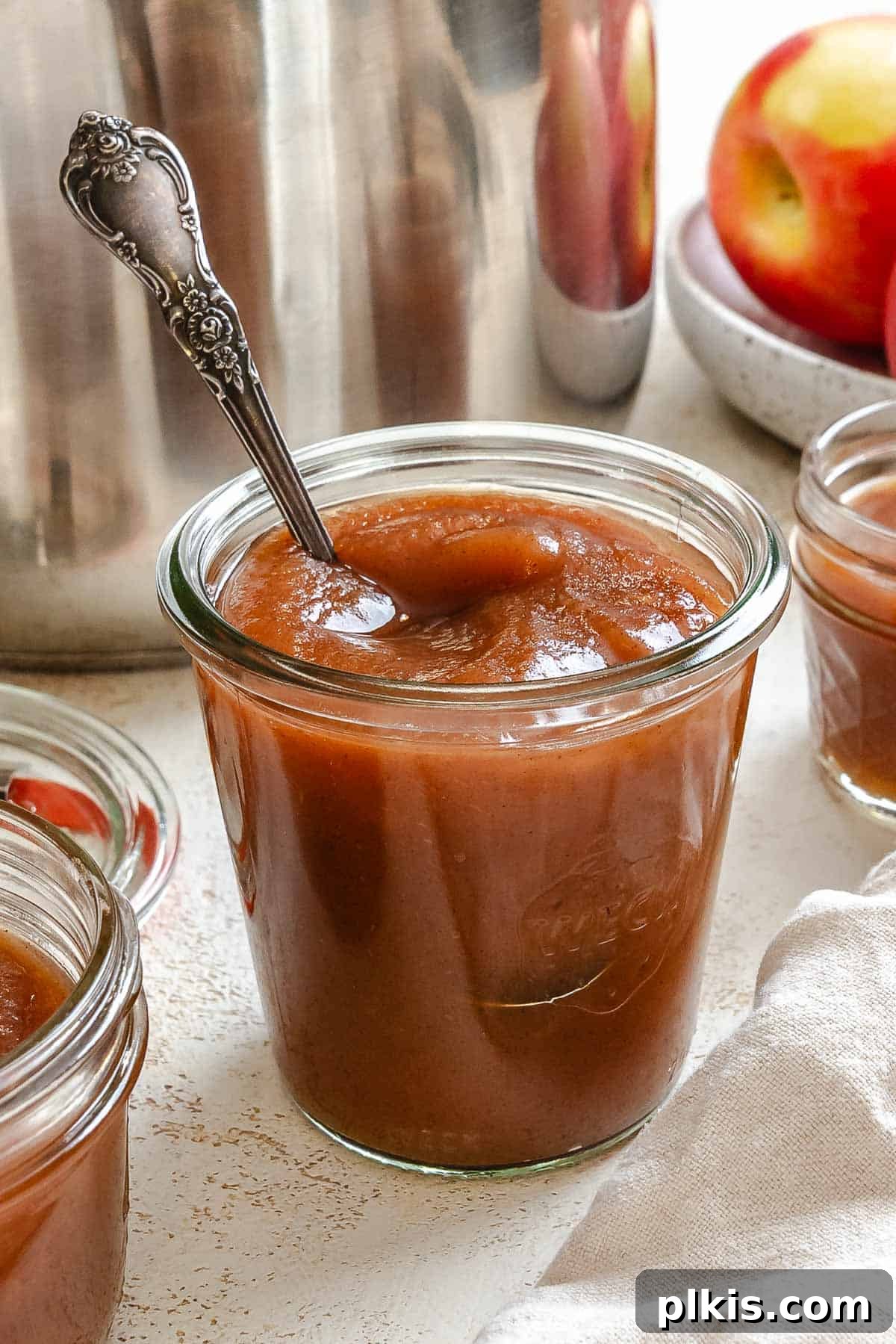 Completed Instant Pot Apple Butter in a jar.