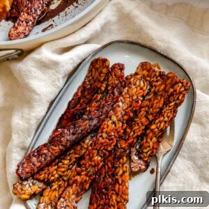 Completed Tempeh Bacon on a serving tray.