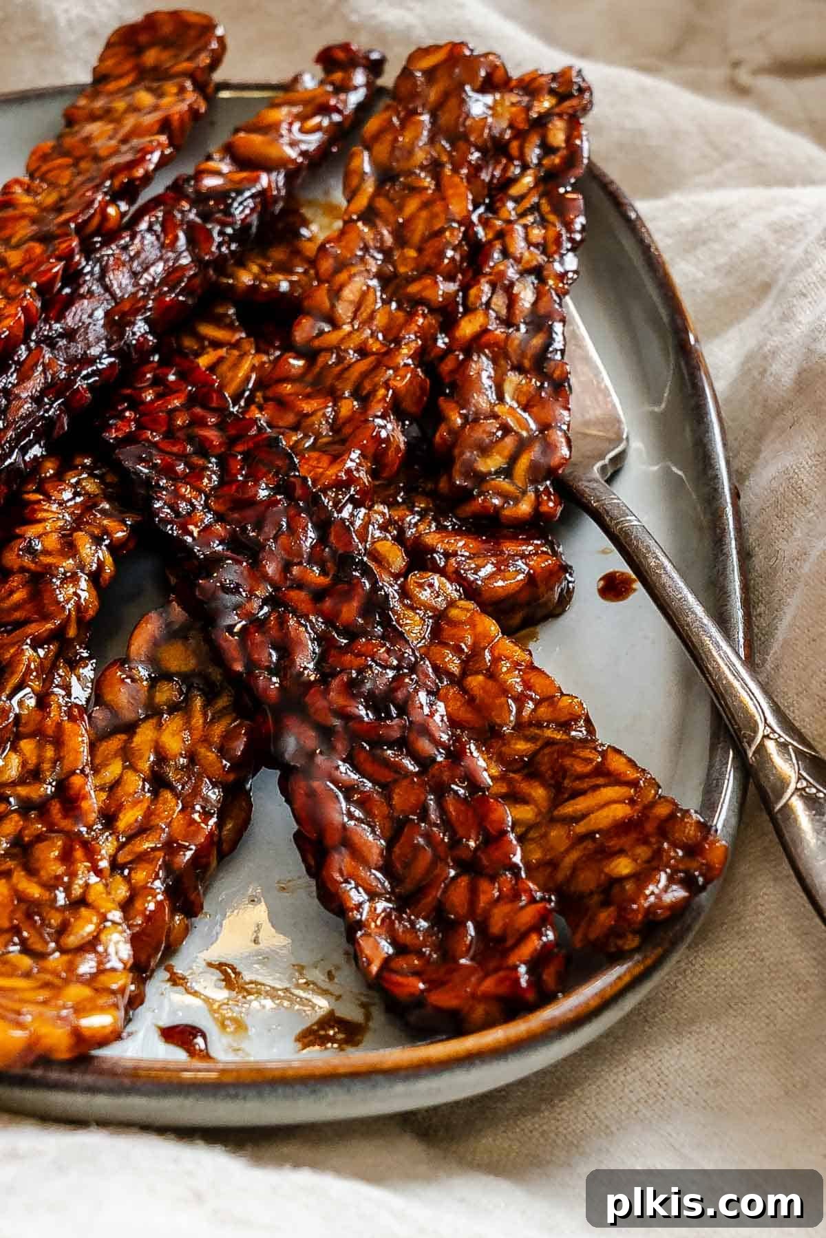 Completed Tempeh Bacon on a serving tray.