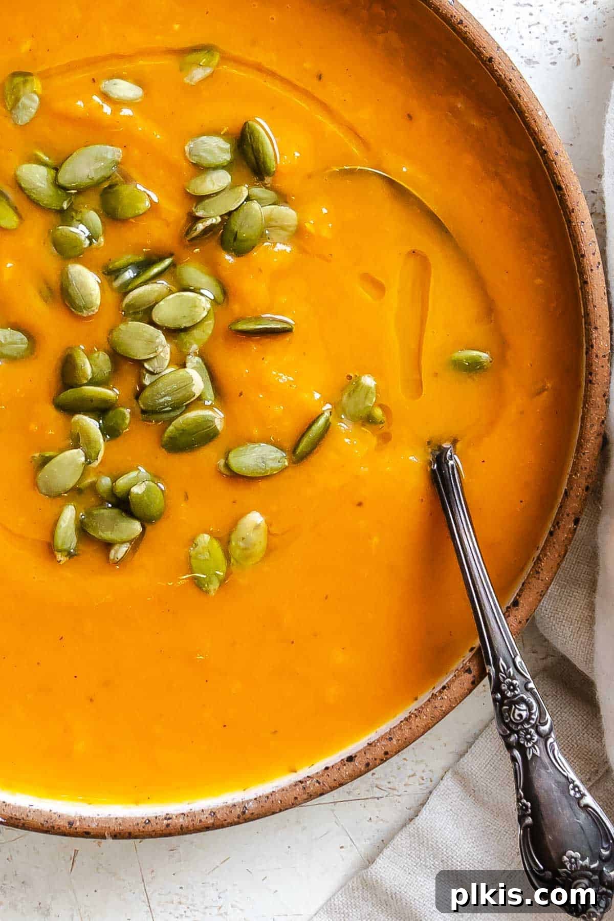 Completed Sweet Potato Pumpkin Soup in a bowl.