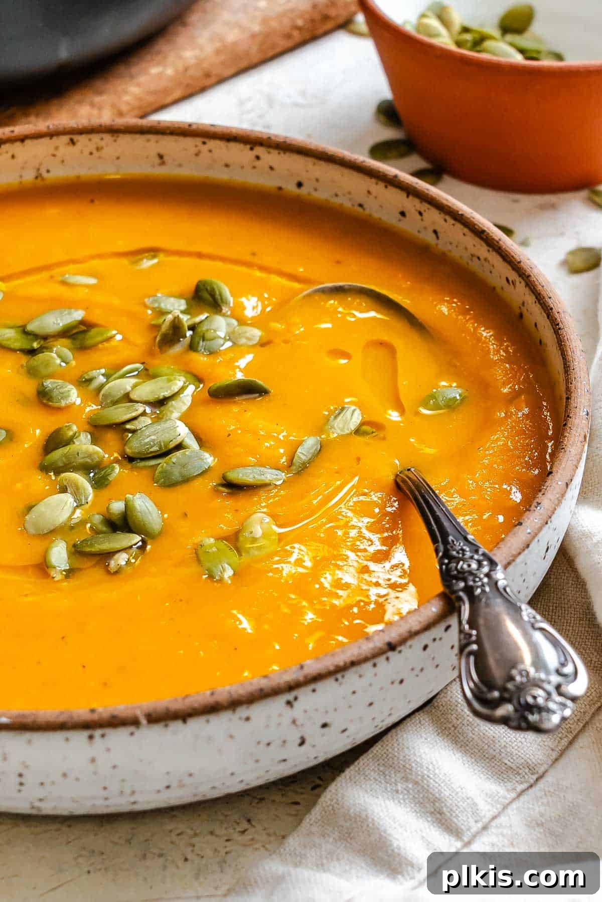 Completed Sweet Potato Pumpkin Soup in a bowl.