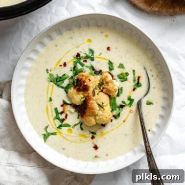 Creamy Curried Butternut Squash Soup 13 Roasted Cauliflower Soup in a bowl
