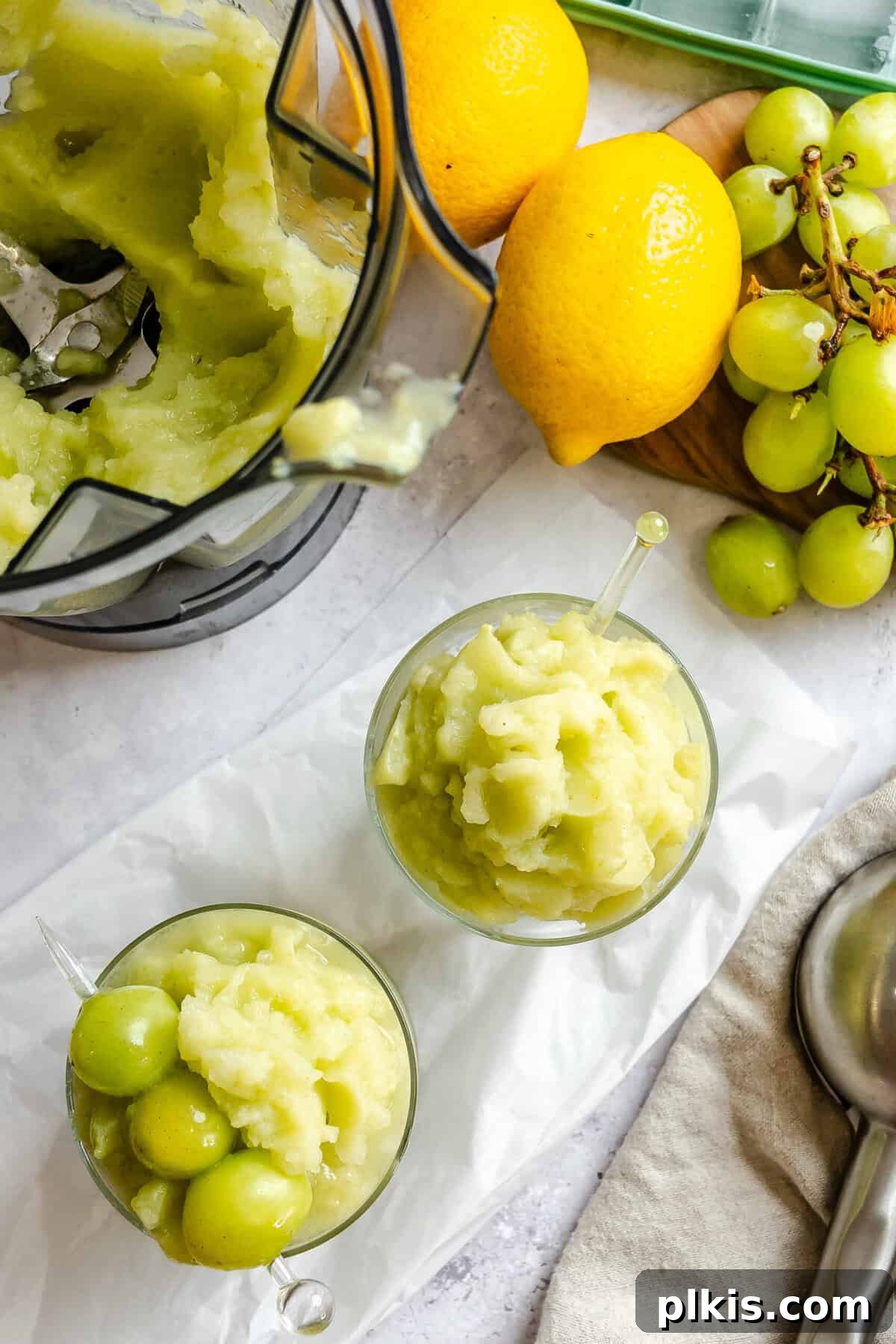 California Grape Lemonade Slushie Recipe for Summer 7 Completed Grape Lemonade Slushie in two glasses.