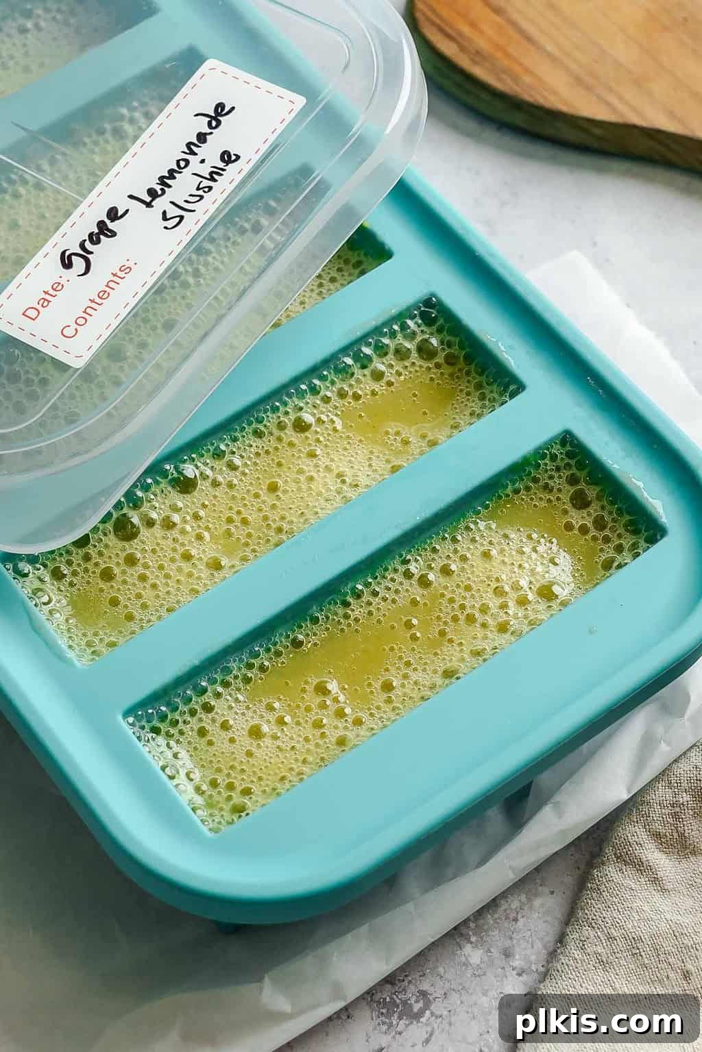 California Grape Lemonade Slushie Recipe for Summer 8 Completed Grape Lemonade Slushie in a storage container.